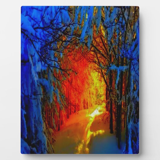 Feuer und Eis Schönes Kunstblau, Orange, Rot Fotoplatte (Vorderseite)