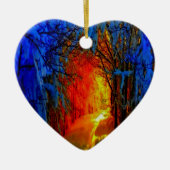 Feuer und Eis Schönes Kunstblau, Orange, Rot Keramik Ornament (Vorne)