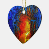 Feuer und Eis Schönes Kunstblau, Orange, Rot Keramik Ornament (Links)