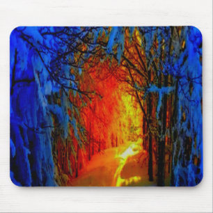 Feuer und Eis Schönes Kunstblau, Orange, Rot Mousepad