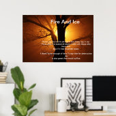 Feuer und Eis über einem brennenden Sonnenblumenpo Poster (Heimbüro)