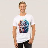 Feuer und Eiswolf | Lebhafte Fantasy Art Tri-Blend Shirt (Vorderseite voll)