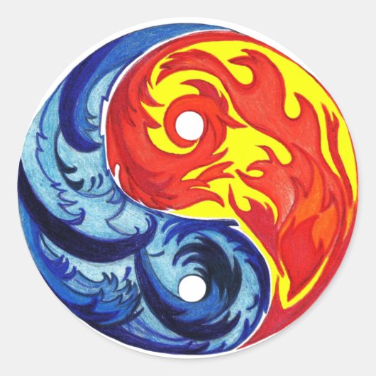 Feuer und Eiszeit Yin-Yang Runder Aufkleber (Vorderseite)