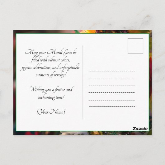 💚 💜 💛 Feuer und Gold: Mardi Gras Spektakel Postkarte (Rückseite)