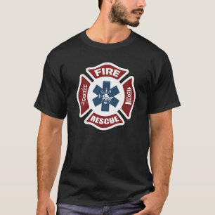 Feuer-und Rettungs-rotes weißes und blau T-Shirt