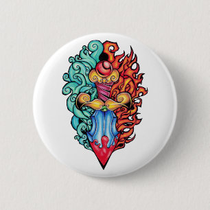 Feuer- und Wasserdagger Tattoo Button