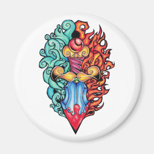 Feuer- und Wasserdagger Tattoo Magnet
