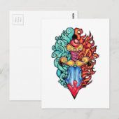 Feuer- und Wasserdagger Tattoo Postkarte (Vorne/Hinten)