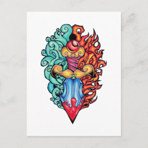 Feuer- und Wasserdagger Tattoo Postkarte