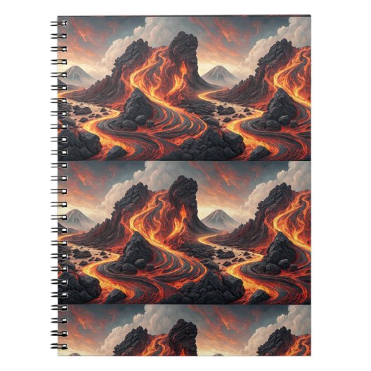 Feuer-Vulkan-Fließende-Lava-Landschaft-Muster-Kuns Notizblock (Vorderseite)