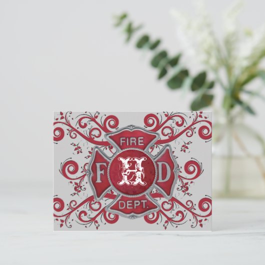 Feuerabteilung Custom Monogram Postkarte (Stehend Vorderseite)