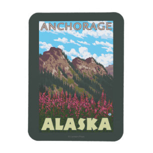 Feueralgen und Berge - Ankerplatz, Alaska Magnet