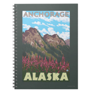 Feueralgen und Berge - Ankerplatz, Alaska Notizblock