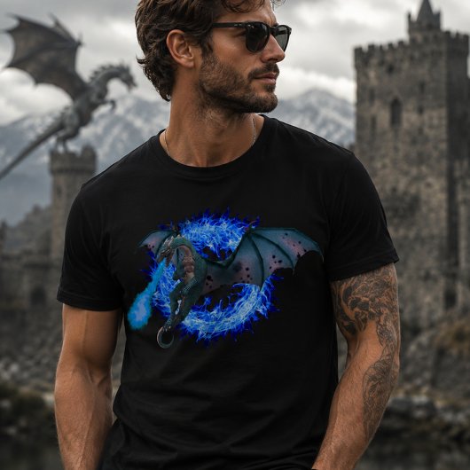 Feueratmen Blauer Flammendrache T-Shirt