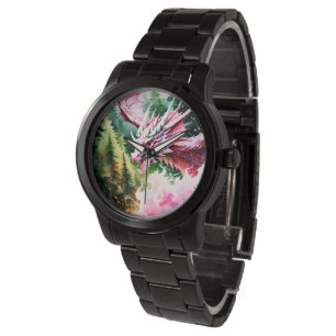 Feueratmende Drache lebhafte rosa Schuppen Armbanduhr