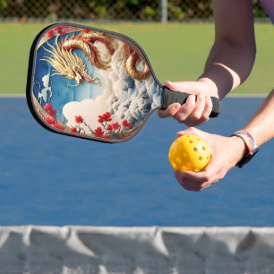 Feueratmende Drache Rot Blau und Gold Waage Pickleball Schläger