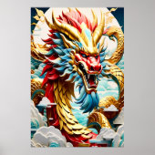 Feueratmende Drache Rot Blau und Gold Waage Poster (Vorne)