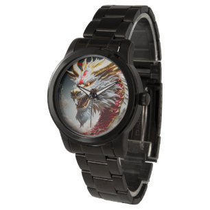 Feueratmende Drache Rot-Weiß- und Goldwaage Armbanduhr