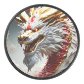 Feueratmende Drache Rot-Weiß- und Goldwaage Eishockey Puck (Vorderseite)