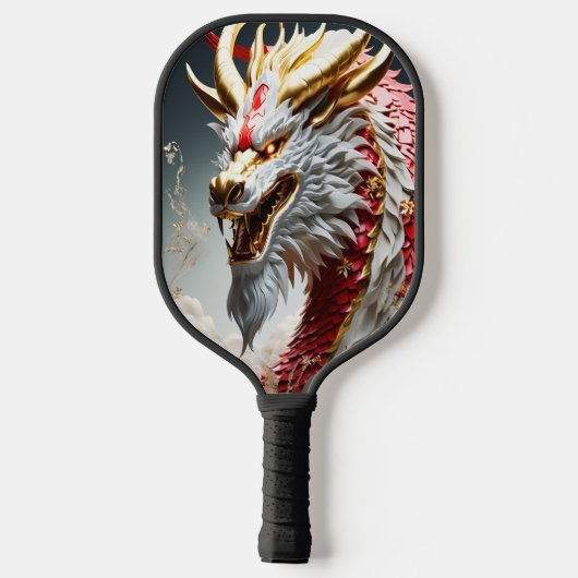 Feueratmende Drache Rot-Weiß- und Goldwaage Pickleball Schläger (Rückseite)