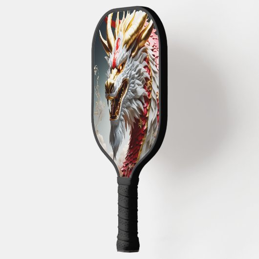 Feueratmende Drache Rot-Weiß- und Goldwaage Pickleball Schläger (Links)