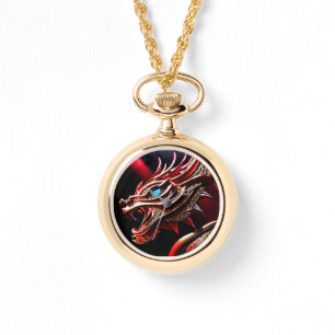 Feueratmende Drachen Rot- und Goldwaage Armbanduhr