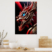 Feueratmende Drachen Rot- und Goldwaage Poster (Küche)