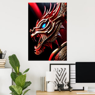 Feueratmende Drachen Rot- und Goldwaage Poster