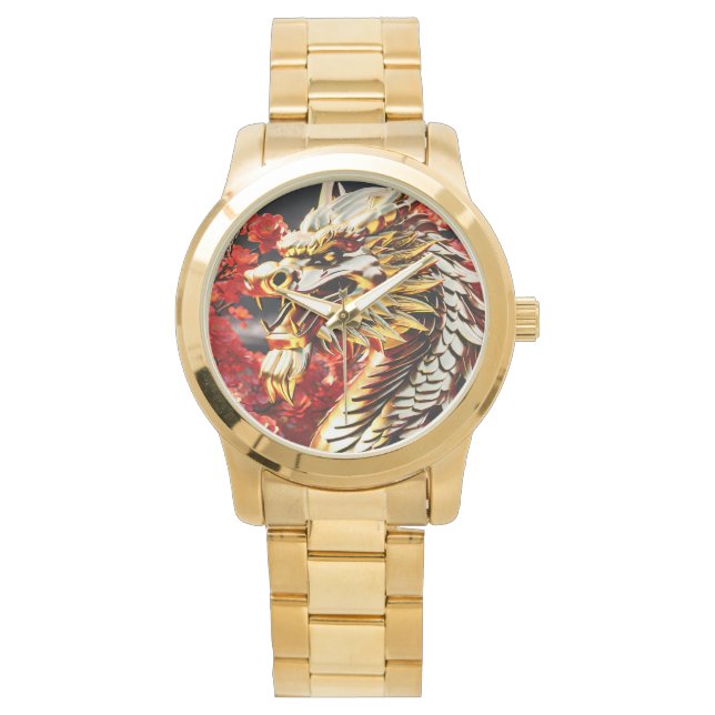 Feueratmende Drachengoldkopf Armbanduhr (Vorderseite)