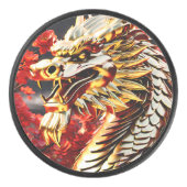 Feueratmende Drachengoldkopf Eishockey Puck (Vorderseite)