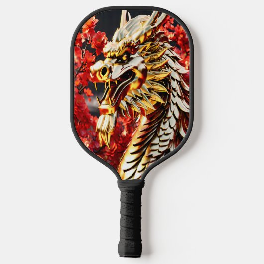 Feueratmende Drachengoldkopf Pickleball Schläger (Rückseite)