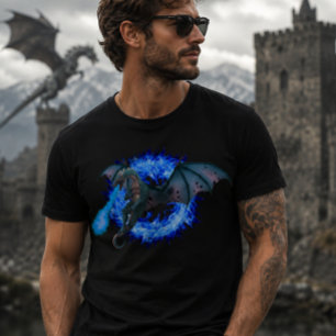 Feueratmender blauer Flammendrache T-Shirt