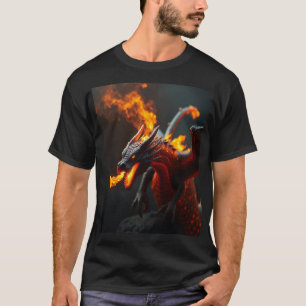 Feueratmender Drache Realistische Fantasie T-Shirt