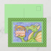 FEUERATMENDER DRACHE ZÜNDET GEBURTSTAGSKERZEN AN POSTKARTE (Vorne/Hinten)