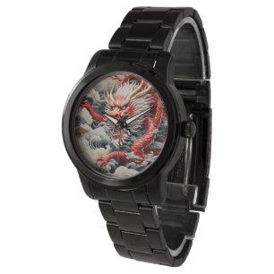 Feueratmendrache rot-weiß armbanduhr