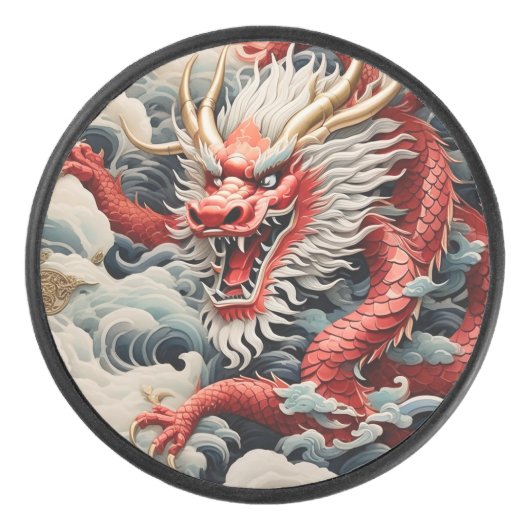 Feueratmendrache rot-weiß eishockey puck (Vorderseite)