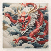 Feueratmendrache rot-weiß glasuntersetzer (Vorderseite)