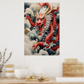 Feueratmendrache rot-weiß poster (Küche)