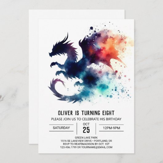 Feueratmung Drache Geburtstag individuell anpassba Einladung (Vorne/Hinten)