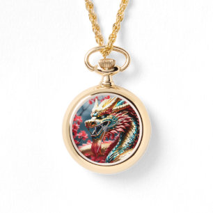 Feueratmung Drache Gold Blau und Rot Waage Armbanduhr