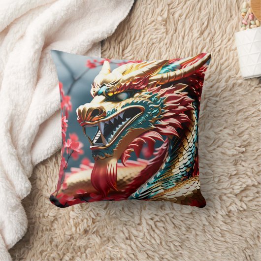 Feueratmung Drache Gold Blau und Rot Waage Kissen (Decke)