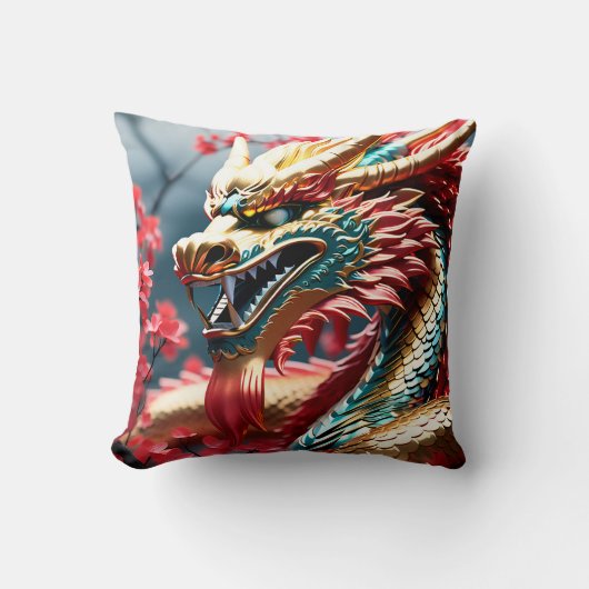 Feueratmung Drache Gold Blau und Rot Waage Kissen (Vorderseite)