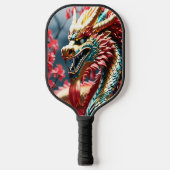 Feueratmung Drache Gold Blau und Rot Waage Pickleball Schläger (Vorderseite)