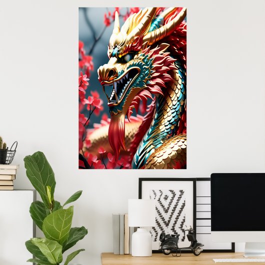 Feueratmung Drache Gold Blau und Rot Waage Poster (Heimbüro)