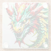 Feueratmung Drachen rot, grün und gelb Glasuntersetzer (Rückseite)