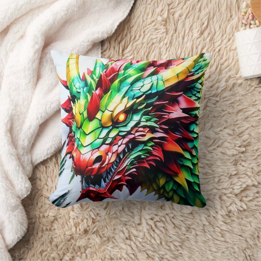 Feueratmung Drachen rot, grün und gelb Kissen (Decke)