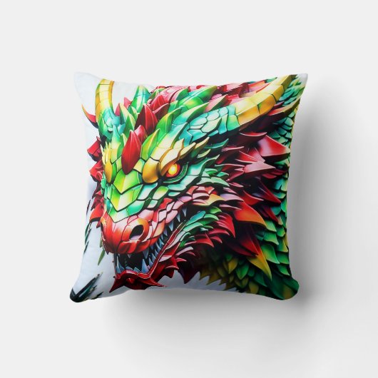 Feueratmung Drachen rot, grün und gelb Kissen (Rückseite)