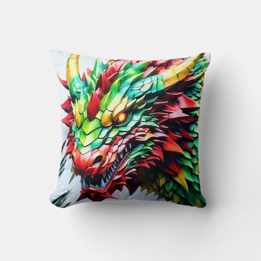 Feueratmung Drachen rot, grün und gelb Kissen (Vorderseite)