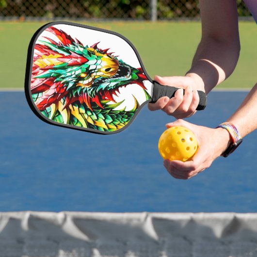 Feueratmung Drachen rot, grün und gelb Pickleball Schläger (InSitu)