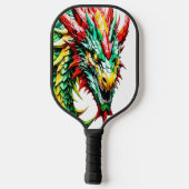 Feueratmung Drachen rot, grün und gelb Pickleball Schläger (Rückseite)